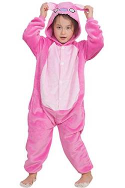 Qemsele Kinder Jumpsuits Kigurum Kostüm Tier Onesie 3D Kapuzenpullover Nachtwäsche Nachthemd Schlafanzug Cosplay Weihnachten Halloween (140 für Höhe 130-140CM (51 "-55"), PinkStitch) von Qemsele