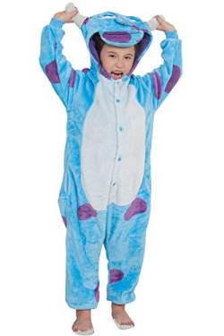 Qemsele Kinder Jumpsuits Kigurum Kostüm Tier Onesie 3D Kapuzenpullover Nachtwäsche Nachthemd Schlafanzug Cosplay Weihnachten Halloween (140 für Höhe 130-140CM (51 "-55"), Sullivan) von Qemsele