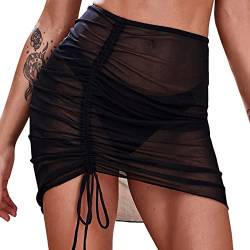 Damen Baderock Bikini Rock kein Innenslip Bikinirock Schwimmen Strandrock Wassersport Badeshorts Schwimmrock Aushöhlen High Waist Strandrock Bauchweg Transparent Schwimmrock Basic Badebekleidung von Qersh