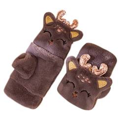 Halbhandschuhe Fingerlos Handschuhe Damen Mädchen Plüsch Halb Handschuhe dicken warmen Fingerhandschue Cartoon Tier Bär Katze Krallen Winterhandschuhe (O, Mit Fingerschutz) von Qersh