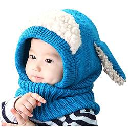 Qersh Baby Wintermütze Schal Schlupfmütze Warm Niedlich BärWintermütze Schalmütze Strickmütze mit Bommel Fleecefutter BeanieMütze Baby (S16, 2-7 Jahre alt) von Qersh