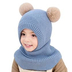 Qersh CPAMSKY Schalmützen Kinder Mädchen Jungen Schlupfmütze Winter Mädchen Wintermütze Kinder Schalmütze Mützenschal Baby Mütze Kinder Mädchen Mütze mit Bommel Fellmütze Kinder für 2-7 Jahre alt von Qersh