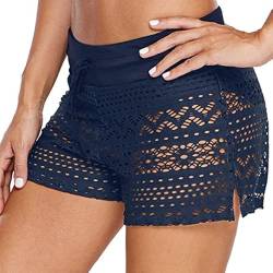 Qersh Damen Badehose Badeshorts Strand Kurze Shorts Wassersport Schnell Trocknend Sommer Hollow Spitze Schwimmhose Badeshorts Schwimmshorts Bikinihose Übergröße Hotpants Boxer Schwimmshorts (Z022, M) von Qersh