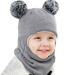 Qersh Orbgons 2-7 Jahre alt Baby Wintermütze Schal Mädchen Set Strickmütze Babymütze Mütze Set Baby Mütze Warme Winter Beanie Hut Jungen runder Schal Set (Grau, 2-7 Jahre alt) von Qersh