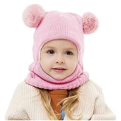 Qersh Orbgons Baby Mütze Schal Set für 2-7 Jahre alt Baby Mädchen Jungen Warm Fellbommel Beanie Hüte mit Schal Baby Winter Mütze Warm Fellbommel Beanie Hüte Schal (Rosa, 2-7 Jahre alt) von Qersh