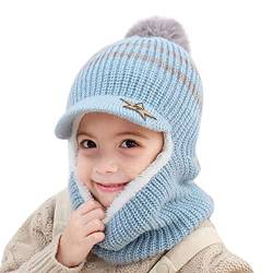 Qersh Orbgons Schalmützen Kinder Mädchen Jungen Schlupfmütze Winter Mädchen Wintermütze Kinder Schalmütze Mützenschal Baby Mütze Kinder Mädchen Mütze mit Bommel Fellmütze Kinder für 2-7 Jahre alt von Qersh