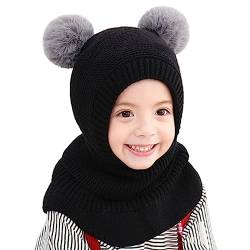 Qersh Schalmützen Kinder Mädchen Jungen Schlupfmütze Winter Mädchen Wintermütze Kinder Schalmütze Mützenschal Baby Mütze Kinder Mädchen Mütze mit Bommel Fellmütze Kinder für 2-7 (S004, 2-7 Jahre alt) von Qersh