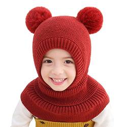 Qersh Schalmützen Kinder Mädchen Jungen Schlupfmütze Winter Mädchen Wintermütze Kinder Schalmütze Mützenschal Baby Mütze Kinder Mädchen Mütze mit Bommel Fellmütze Kinder für 2-7 (S005, 2-7 Jahre alt) von Qersh