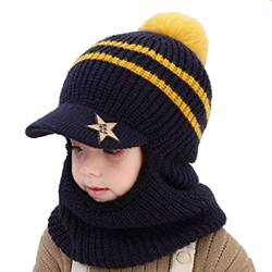 Qersh Schalmützen Kinder Mädchen Jungen Schlupfmütze Winter Mädchen Wintermütze Kinder Schalmütze Mützenschal Baby Mütze Kinder Mädchen Mütze mit Bommel Fellmütze Kinder für 2-7 (S206, 2-7 Jahre alt) von Qersh