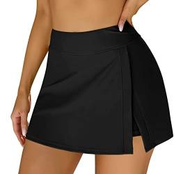 Strand Rock Badehose für Damen Baderock mit Innenshorts Kurze Bikini Rock mit Seitenschlitz High Waist Minirock Badeshorts Schwimmhose Bikinihose Badekleid Bademode von Qersh