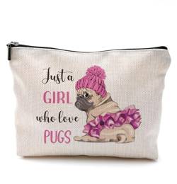QGFM Hunde-Make-up-Tasche für Damen, Mops-Kosmetiktasche mit Reißverschluss, Make-up-Tasche, Geburtstagsgeschenk für Hundeliebhaber, nur ein Mädchen, das Hunde liebt, 01 - nur eine Make-up-Tasche für von Qgfm