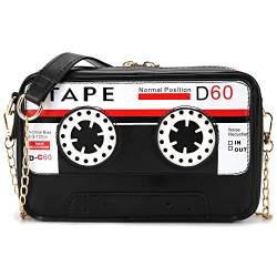 QiMing Retro-Bandförmige Abendtasche, PU-Audio-Kassette, Umhängetasche für Damen, Schwarz3, Small von QiMing