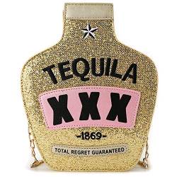 QiMing Tequila Handtasche in Flaschenform, Laser-Schultertasche, PU Crossbody-Tasche für Damen, Gold B, Medium von QiMing
