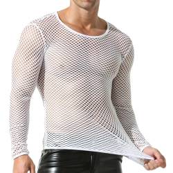 Herren Mesh Fishnet Durchsichtig Langarm T-Shirt Muskel Transparent Shirts Langarm Netz Unterhemd von QiaTi