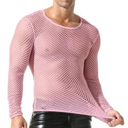 Herren Mesh Fishnet Durchsichtig Langarm T-Shirt Muskel Transparent Shirts Langarm Netz Unterhemd von QiaTi
