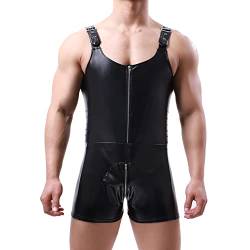 QiaTi Herren Einteiler Jumpsuit Kunstleder Jumpsuit Reißverschluss Jumpsuit Sport ärmelloser Jumpsuit von QiaTi