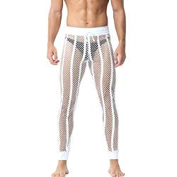 QiaTi Herren Fischnetzhose Mesh durchsichtige Muskelleggings Dehnbare Lange Hose mit Kordelzug von QiaTi