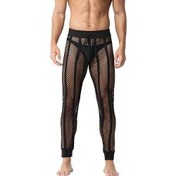 QiaTi Herren Fischnetzhose Mesh durchsichtige Muskelleggings Dehnbare Lange Hose mit Kordelzug von QiaTi