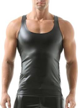 QiaTi Herren Kunstleder Unterhemd sexy ärmelloses t-Shirt Herren Männer Muskelshirt Top V-Ausschnitt Unterhemden von QiaTi