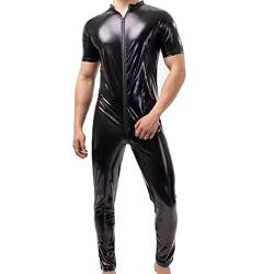 QiaTi Herren-Latex-Bodysuit Herren-Ganzkörper-Trikot mit langen Ärmeln Ganzanzug Kunstleder-Bodysuit von QiaTi