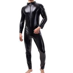 QiaTi Herren-Latex-Bodysuit Herren-Ganzkörper-Trikot mit langen Ärmeln Ganzanzug Kunstleder-Bodysuit von QiaTi