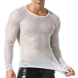 QiaTi Herren Mesh Fishnet Durchsichtig Langarm T-Shirt Muskel Transparent Shirts Langarm Netz Unterhemd von QiaTi