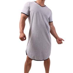 QiaTi Herren Nachthemd Baumwolle Nachtwäsche Bequemes Big V-Ausschnitt Pyjama Kurzarm Soft Loose Sleep Shirt von QiaTi