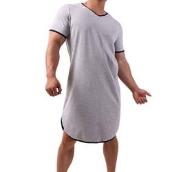 QiaTi Herren Nachthemd Baumwolle Nachtwäsche Bequemes Big V-Ausschnitt Pyjama Kurzarm Soft Loose Sleep Shirt von QiaTi