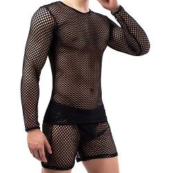 QiaTi Herren Netzhemden Boxershorts Sexy Herren Netztop Unterhose Mesh Transparent Muskel T-Shirt Unterwäsche Anzug von QiaTi