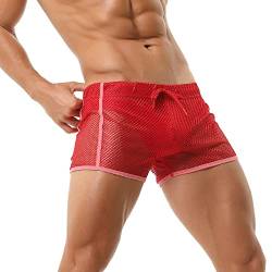 QiaTi Mesh-Boxershorts für Herren, hohl, durchbrochen, Lounge-Unterwäsche, lockere, atmungsaktive Kordelzug-Shorts, Fischnetz von QiaTi