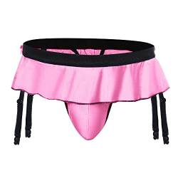 QiaTi Sissy Pouch Höschen für Männer Crossdresser Herrenunterwäsche Rock G-String Thongs Slip mit Strumpfband von QiaTi