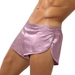 QiaTi Sportliche Unterstützer für Herren Jockstrap Boxershorts aus Seide, Satin, sexy Unterwäsche, seidige, seitlich Geteilte Lounge-Shorts von QiaTi