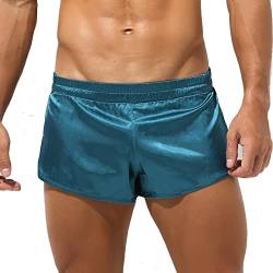 QiaTi Sportliche Unterstützer für Herren Jockstrap Boxershorts aus Seide, Satin, sexy Unterwäsche, seidige, seitlich Geteilte Lounge-Shorts von QiaTi