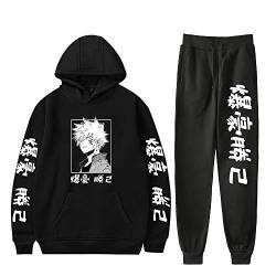 Qian Qian My Hero Academia Hoodie und Jogginghose Set Bakugou Katsuki Cosplay Kapuzenpullover Sportanzug Sweatshirt Sporthosen 2 Stück Sets (M, Schwarz 1) von Qian Qian