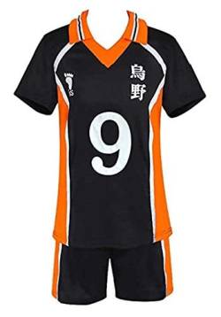 Qian Qian Unisex Haikyuu Kostüm High School Volleyballanzug Karasuno Hinata Shoyo Tobio Kageyama Halloween Cosplay Hemd Shorts (L, Stil 9) von Qian Qian