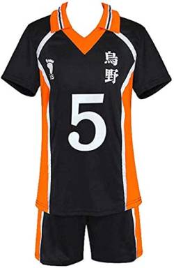 Qian Qian Unisex Haikyuu Kostüm High School Volleyballanzug Karasuno Hinata Shoyo Tobio Kageyama Halloween Cosplay Hemd Shorts (Large, Stil 5) von Qian Qian