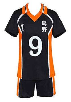 Qian Qian Unisex Haikyuu Kostüm High School Volleyballanzug Karasuno Hinata Shoyo Tobio Kageyama Halloween Cosplay Hemd Shorts (M, Stil 9) von Qian Qian