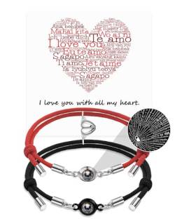 QianSiLi Paar Armbänder, Ich liebe dich in 100 Sprachen Projektion Armband, einstellbar, Paar Geschenke für ihn sie Freund Freund, Jahrestag Geschenk Geburtstag Valentinstag (Rot+Schwarz) von QianSiLi