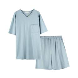 QianXiu 100% Baumwolle Herren Schlafanzug Kurz Pyjama Shorty Kurzarm T-Shirt Pyjamahose Zweiteilig Set von QianXiu