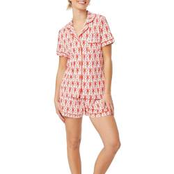 Qianderer Damen-Pyjama-Set mit süßem Aufdruck, zweiteilig, Y2k, kurzärmelig, Nachtwäsche, Loungewear, 2-teiliges Pyjama-Set, Ba Monkey Red, 36 von Qianderer