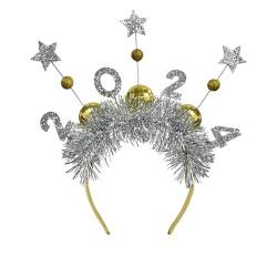 Qianderer Happy New Year Stirnbänder Weihnachten Haarverschluss Diademe Haarreifen Haarschmuck für 2024 Silvester Party Gastgeschenke (Silber, Einheitsgröße) von Qianderer