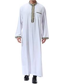 Islamische Herren-Kleidung, Kaftan, Maxi-Muslimisches Herrenhemd, langärmelig, Abaya Dubai Baumwolle, weiß-b, Klein von Qianliniuinc