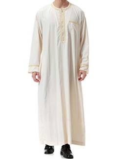 Qianliniuinc Muslimische Kleider Herren Islamische Maxikleid -Kaftan Abaya Männer Muslim Kleidung Langarm Lang Jalabiya (Beige,S) von Qianliniuinc