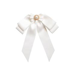 Qianly Damen-Brosche mit Schleife, vorgebunden, Krawattennadel, dekorative Schleife, Perlen-Brosche, Fliege, Brosche für Uniform, Hemd, Bluse, Weiß von Qianly