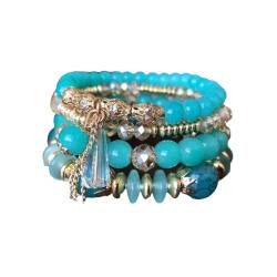 Qianly Mehrschichtiges Perlenarmband im Boho-Stil. Trendy stapelbare Statement-Armbänder für Frauen. Perlenarmbänder zum Anziehen und für Partygeschenke, Blau von Qianly