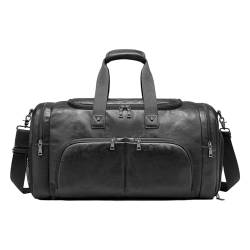 Qianly PU-Reisetasche mit Schuhfach, Handtasche, Geschäftsreisetasche für den Außenbereich, Schwarz von Qianly