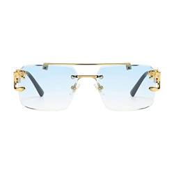 Qianly Randlose rechteckige Sonnenbrille für Damen Rahmenlose quadratische Brille für Herren Brillen Unisex, Blau von Qianly