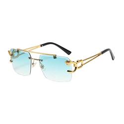 Qianly Randlose rechteckige Sonnenbrille für Damen Rahmenlose quadratische Brille für Herren Brillen Unisex, GRÜN von Qianly