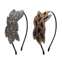 2Pcs 1920s Blätter Perlen Stirnband Vintage Kopfschmuck Flapper Stirnband Elegante Kristall Strass Flapper Stirnband für Frauen Kostümparty von Qianxihu