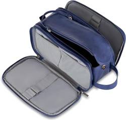 Qiaogle Wasserabweisende Kulturtasche, Reisetasche, Leder, Dopp Kit, Badezimmer, Fitnessstudio, Toilettenartikel, Wasch-Organizer, große Reise-Make-up-Tasche für Damen und Herren, blau, Kulturbeutel von Qiaogle